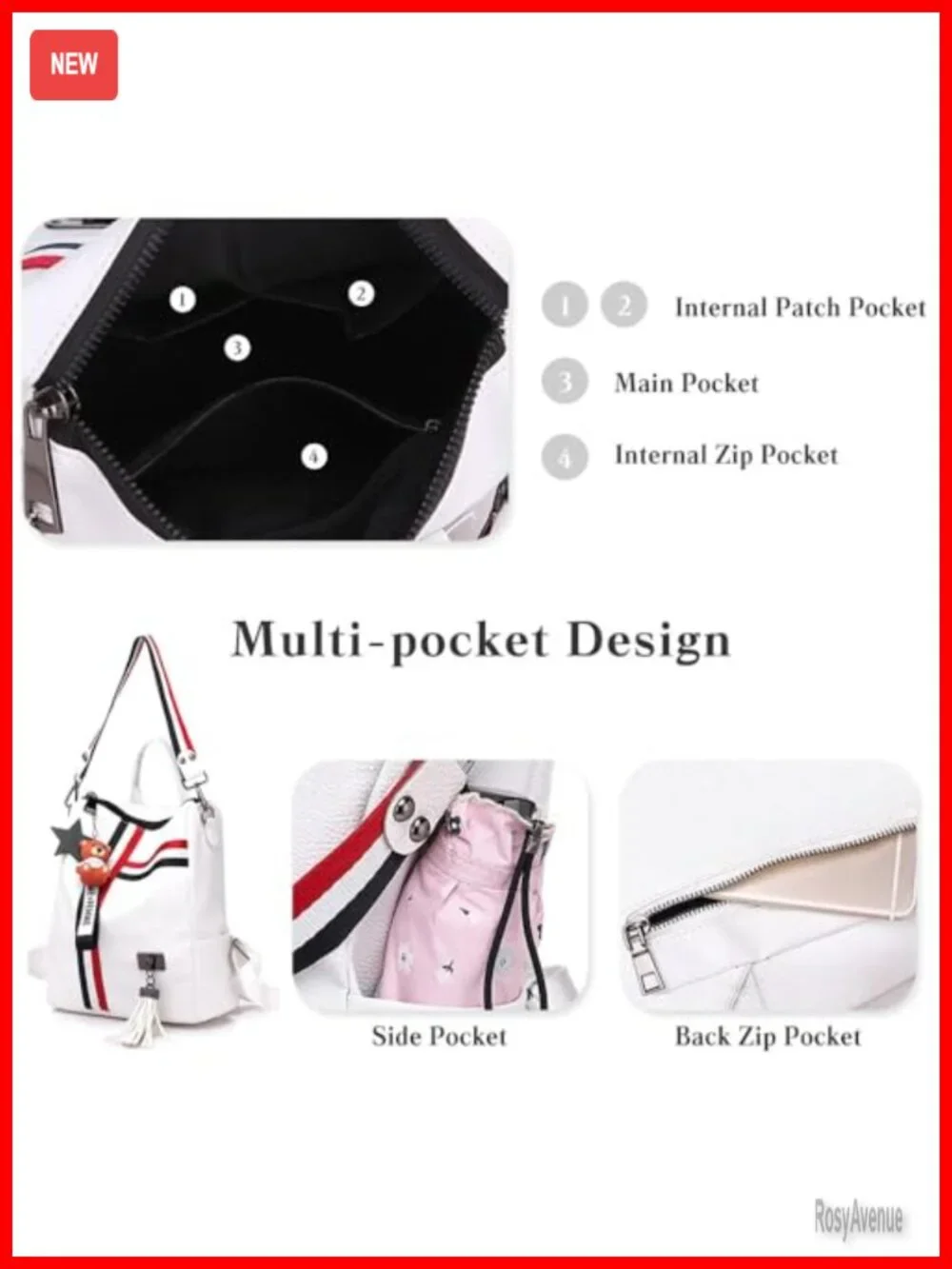 Faux Leather Backpack Purse for Women Travel Daypack with Tassel
